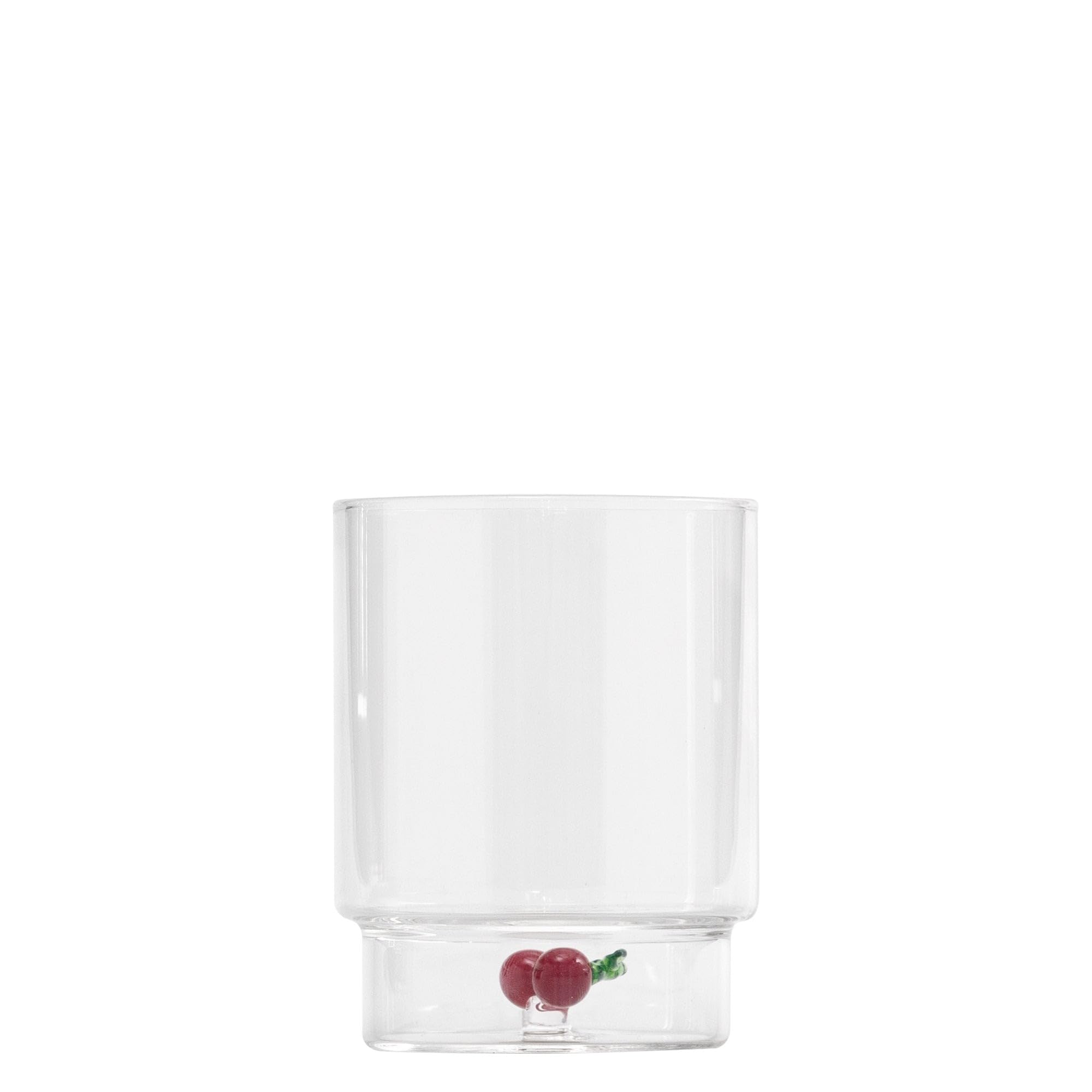 Zafferano Teca Frutta Mix - Set 6 Bicchieri in Vetro Borosilicato con Frutta - Tumbler 35 cl Doppio Fondo Decorato a Mano, Lavabili Facilmente