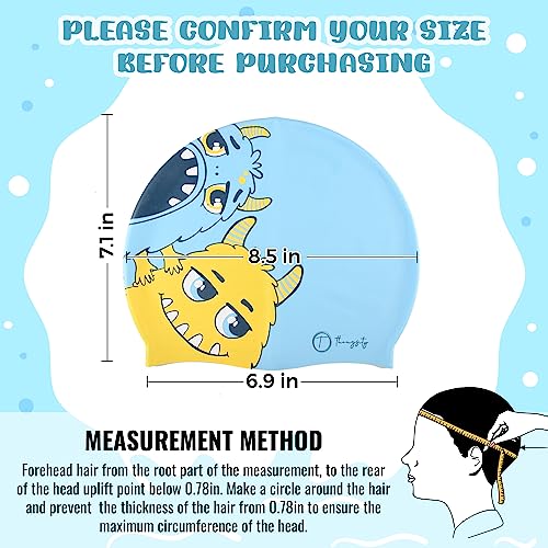 THINGSITY Kids Swim Cap - Comfortable and Durable Waterproof Hat for Long and Short Hair, Beats Chlorine and Water Damage, Non-Slip Lining and Waterproof Design and Protection (Blue Monster) - Image 2