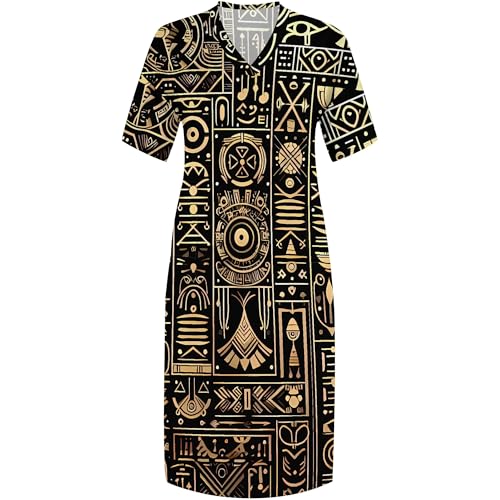Image of Plus Size Maxi Tshirt Dresses for Curvy Women African Print American Dress Summer Outfits Casual Loose Sundresses with Pocket