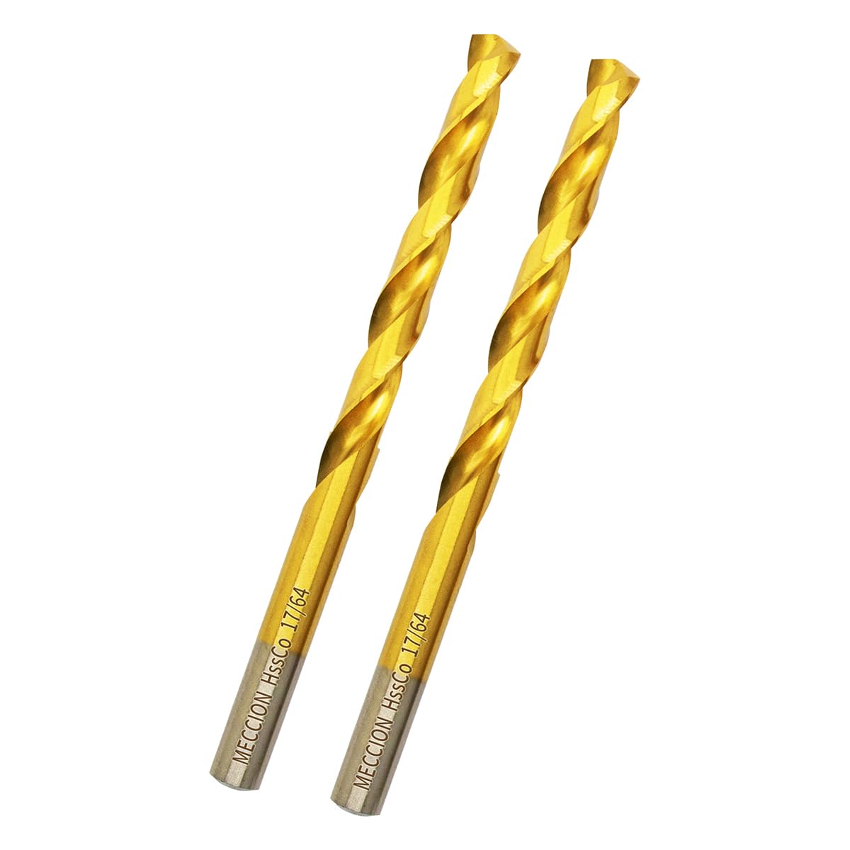 Meccion Cobalt Drill Bits 17/64 in. x 4 in. x 2pcs M35 Cobalt Titanium Nitride Coated Drill Bit for Metal, Steel, Cast Iron, Wood, Plastic
