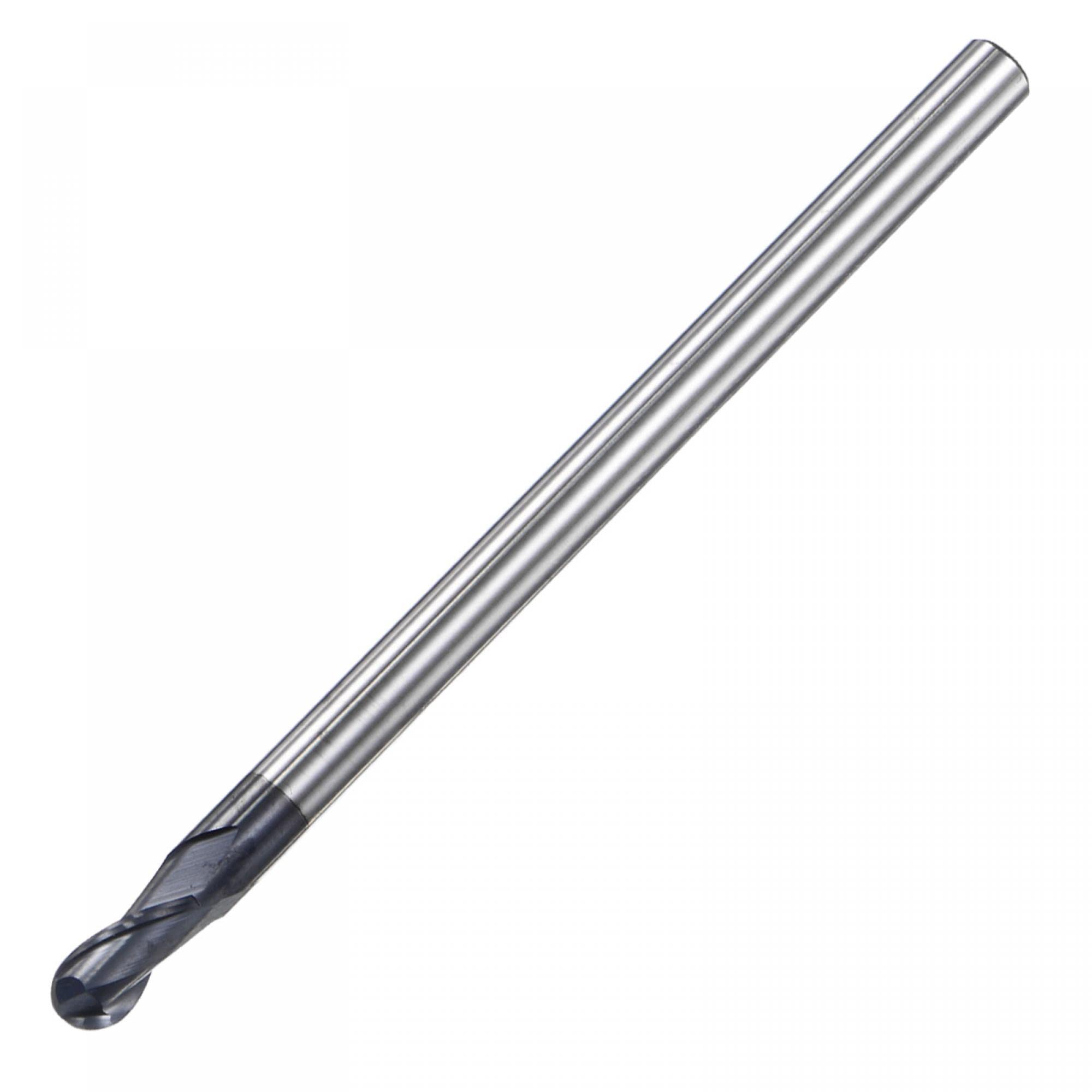 sourcing map Bille Nez Fraise à Queue 2mm Pointe Rayon Solide Carbure AlTiSin Revêtu CNC Routeur Bits 2 Cannelure Spirale Fraisage Fraise HRC45 avec 4mm Tige 100mm Longueur