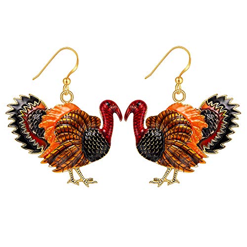 Thanksgiving Earrings for Womens Enameled Xmas Holiday Jewelry Turkey Drop Dangle Earrings