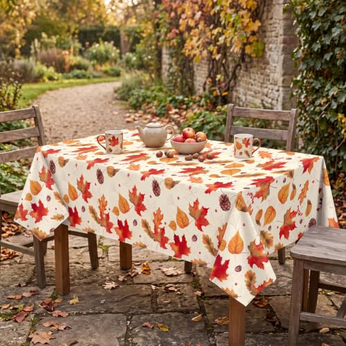 Image of 3Pack Fall Plastic Tablecloths, 54 X 108In Autumn Maple Leaves Tablecloth | Disposable Thanksgiving Table Cloth, Waterproof Table Cover for Autumn Thanksgiving Harvest Picnic Indoor Outdoor Party