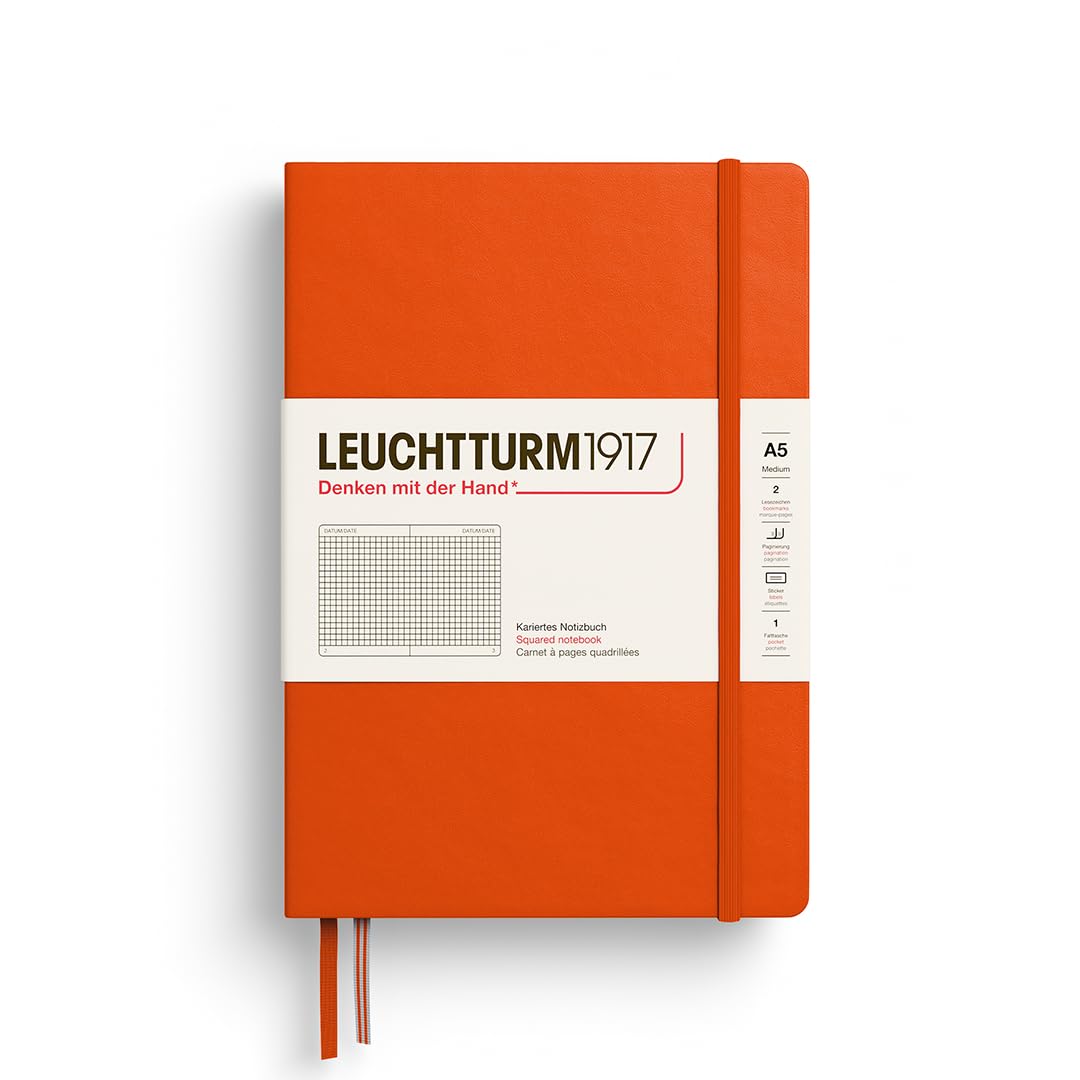 LEUCHTTURM1917 373984 Notebook Medium (A5), Hardcover, 251 Numbered Pages, Pumpkin, Squared