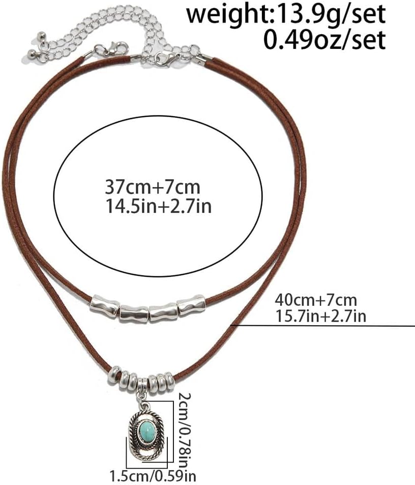 Boho Western Necklaces for Women,Small Hat Boot Pendant Brown Leather Cowgirl Necklace,Vintage Cowboy Hat Layered Necklaces for Women - Image 4