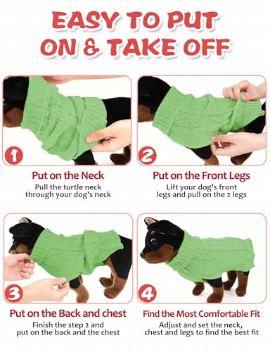 Image of Dog Sweaters for Small Medium Large Dogs Cats, Soft Warm Turtleneck Pullover Solid Cable Knit Fleece Stretch Pet Clothes,Classic Fuzzy Coat for Puppy Girl Boys for Fall Winter Cold Weather