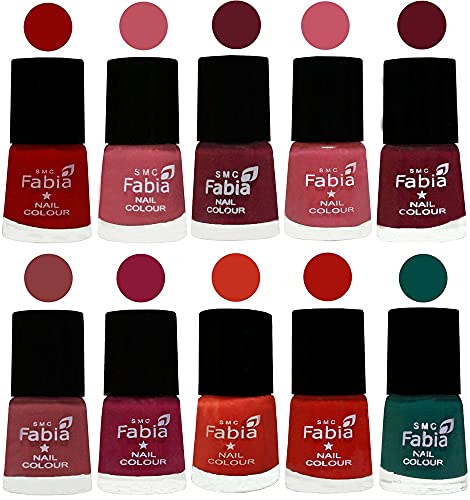 Image of SMC Fabia ALL IN ONE (PACK OF 10), Long Lasting Glossy Nail Polish, 6 ml Each, All Vibrant Colours,02420