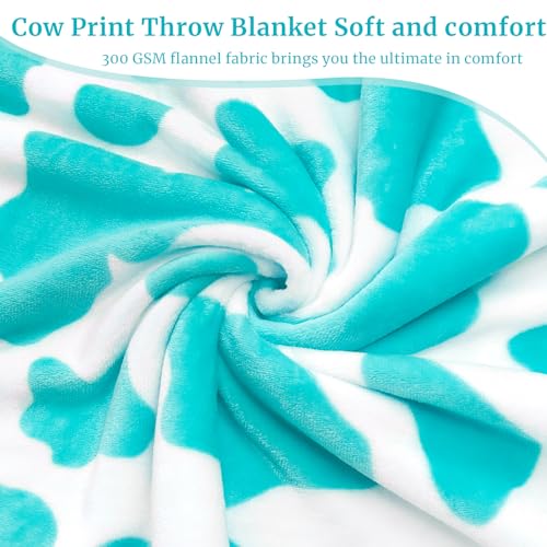HSEEC Blue Plush Blanket Throws Cow Print Blanket Soft Fleece Flannel Small Throw Blanket for Couch 40x50 inch