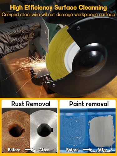Image of 6 inch Bench Wire Wheel Brush Coarse Crimped Steel Wire 0.012 inch with 5 /8 inch Arbor for Bench Grinder Brass Coated 1pcs