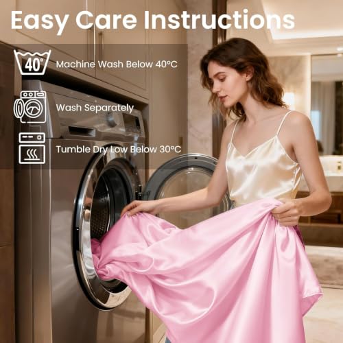Image of Love's cabin Twin Satin Sheets Sets - 3 Piece Pink Silky Bed Sheets with Deep Pockets, Luxury Silk Feel Satin Twin Size Sheet Set Bedding Set (1 Flat Sheet,1 Fitted Sheet,1 Pillow case)