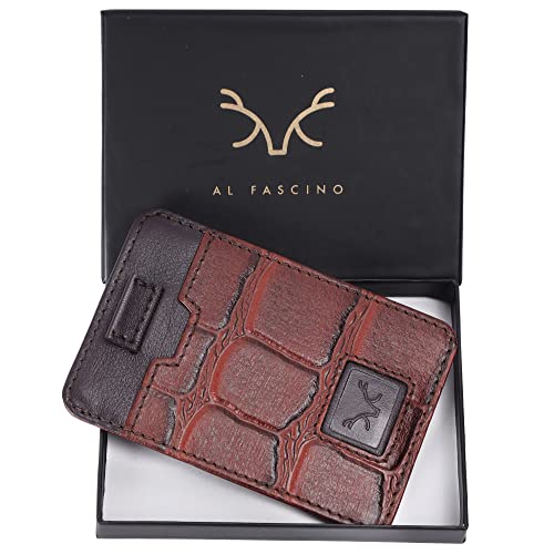 Image of AL FASCINO Leather Credit Card Holder Leather Wallet for Men Slim Minimalist Front Pocket Slim Wallet
