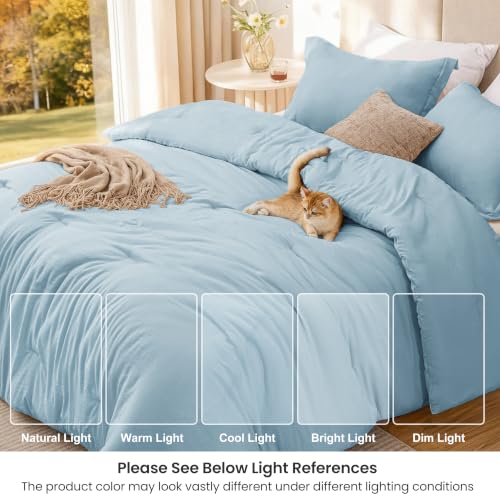 Image of Love's cabin Light Blue Full Comforter Set, 3-Piece Prewashed Bed Set with 1 Comforter (79 x 90 in) & 2 Pillowcases, Lightweight & Breathable for All Seasons