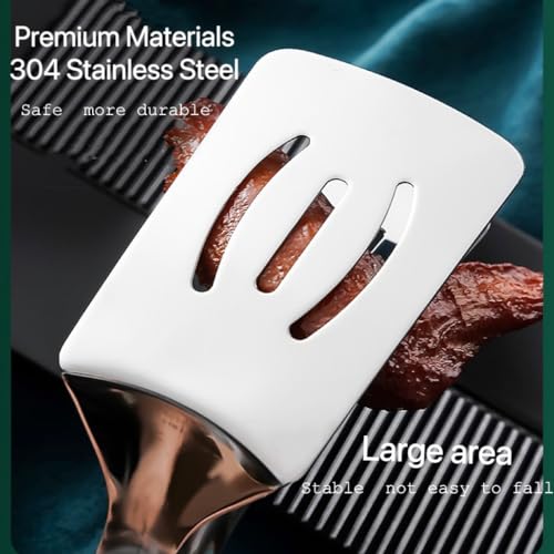 Jrsoul He Anti-Scald Extended Handle Spatula Tongs 11.6 Inch Multifunctional Stainless Steel Cooking Tongs Food Shovel Clamp for Flipping Steak Fish Bread Hamburger BBQ Frying Pancake Pies Pizza