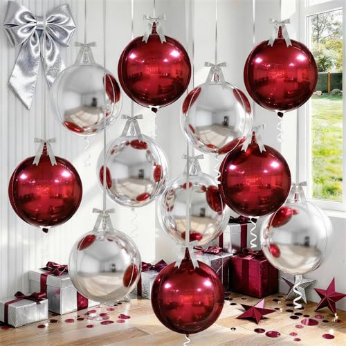 Image of 9 Pcs Burgundy Silver Round Foil Balloons Maroon Wine Red Metallic Silver Chrome 4D Ball Balloons 22 In Orbz Mylar Balloon for Graduation Grad Birthday Wedding Anniversary Party Decorations