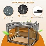 Fobyfurny Hundebox Faltbar, 3-Türiger Transportbox Hund, 60 x 42 x 42 cm, Tragbare Hundetasche mit Reflektierenden Streifen und Taschen, Oxford-Gewebe, Die Matte ist Abnehmbar, Grau, FPDT005OG1