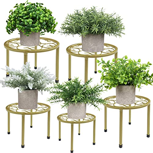 Hainarvers Metal Plant Stands 5-Pack, Heavy Duty Rustproof Iron Corner Flower Pot Stand Holder, Round Supports Display Rack Tiered Plant Stand Shelf For Indoor And Outdoor Multiple (Gold) #TOP4