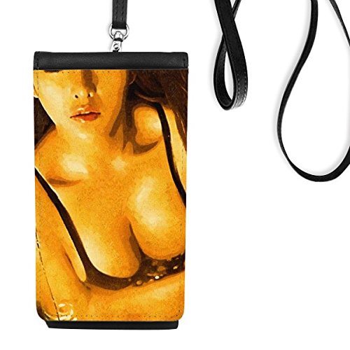 Monedero negro para smartphone de cuero sintético con pintura de bikini sexy