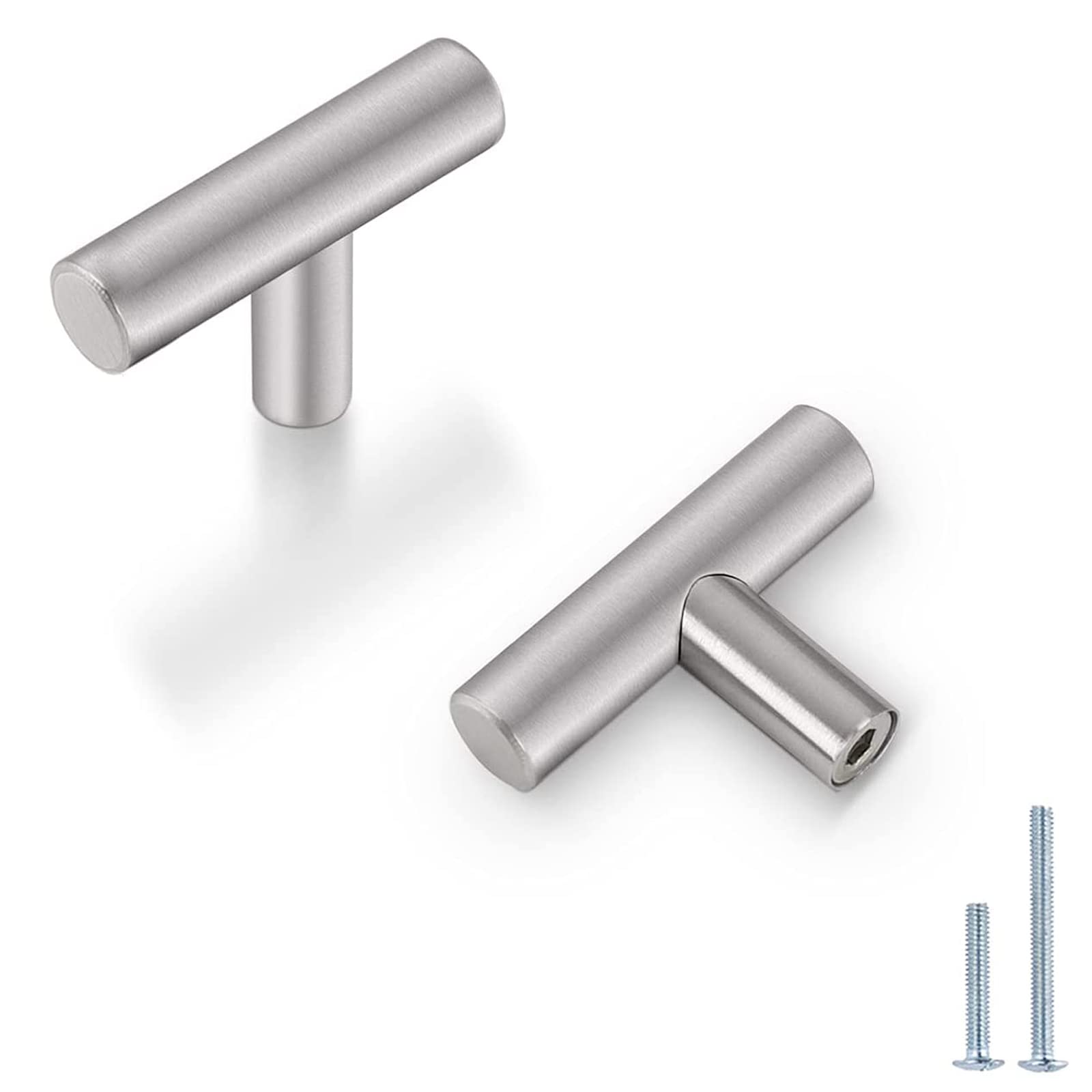 Probrico (12 Pack Single Hole Cabinet Knobs 2 Inch Length, Euro Bar Brushed Nickel Bathroom Cupboard Pulls Kitchen Cabinet Handles Dresser Knobs