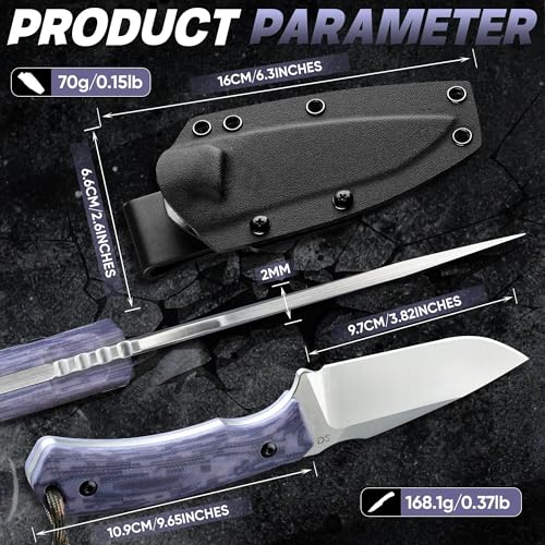 Image of Dream Reach Fixed Blade Knife - D2 Steel Tactical Knife with Ergonomic Full Tang Handle and Adjustable Sheath for Outdoor Camping Survival Gift for Men Women Purple