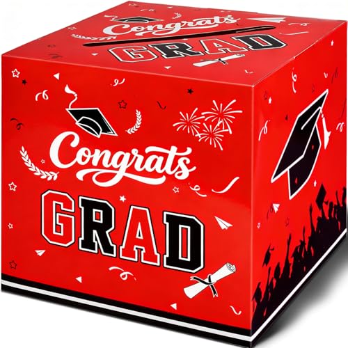 Image of 9.45Inch Large Red Black Graduation Card Box, Back to School Gifts | Ideal 2026 Grad & Back to School Gifts, Fits High School, College & Masters, Dorm Decor & Party Favors For Class of 2026