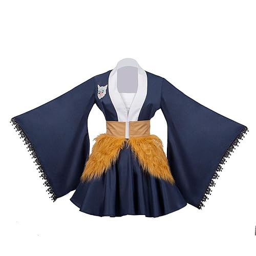 Hashibira Inosuke Cosplay Costume Japanese Anime Lolita Kimono Maid Cosplay Uniform Dress Outfit Adult - Medium - Blue