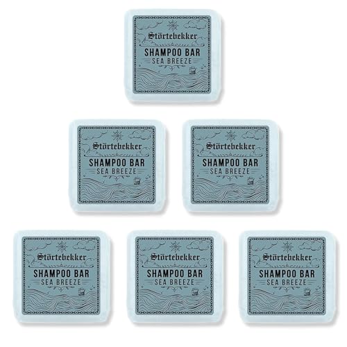 Störtebekker® Champú Premium Bar Sea Breeze (6 unidades) – Champú sólido para hombre y mujer – Jabón de ducha 3 en 1 para hombres, para cabello, cara, cuerpo, champú hidratante – vegano, hecho a mano