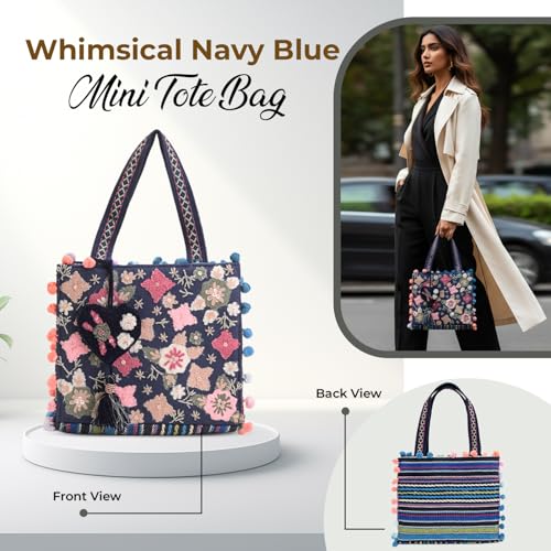 Image of Boho Girl Mini Tote Bag for Women Whimsical Jacquard Handbag with Adjustable Strap Stylish and Elegant Ladies Crossbody Shoulder Purse, Sling Bag Perfect Birthday, Anniversary and Wedding Gift