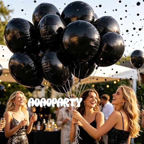 Image of 25Pcs Black Round Shaped Helium Foil Mylar Balloons 18 Inch for Birthday Wedding Anniversary Bachelor Party Decorations Supplies