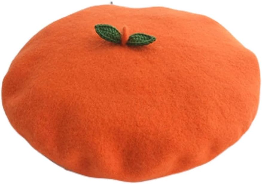 Beret Hat Women Autumn Woolen Painter Cap Handmade Green Leaves Thick Warm Peas