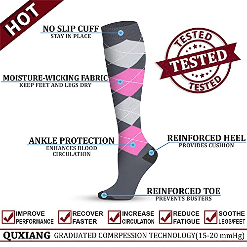 Image of QUXIANG Copper Compression Socks for Women & Men Circulation (8 Pairs) - Best for Running Athletic Cycling - 15-20 mmHg