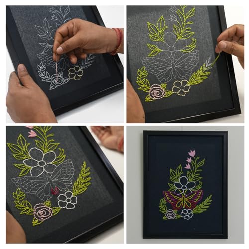 Image of picknMAKE Framed Embroidery Kit for Beginners - Cross Stitch & Hand Embroidery Kit, DIY Home Decor Items & Show Pieces, All Materials Included