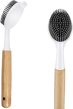 Bamboo Dish Brush with Handle Kitchen Dish Brush with Nylon Bristles