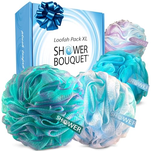 SHOWER BOUQUET Loofah-Bath-Sponge XL Swirl-Mix-Color 4-Pack Extra-Large 75g