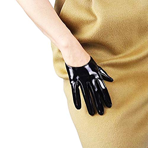 GooDay Extra Short Shiny Black Leather Gloves Latex PU 13cm for Women Cosplay Gothic