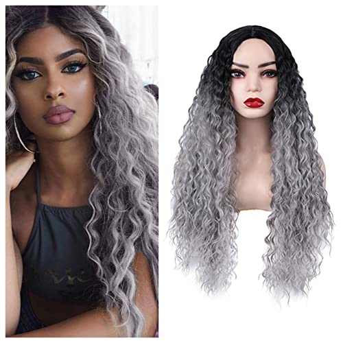 Perruque Lace Front Wig naturelle dégradée en cheveux synthétiques ondulés pour femme