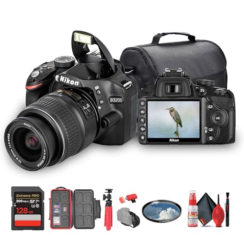 Nikon D3200 DSLR Camera with 18-55mm VR Lens – 24.2MP + 128GB Memory Card + Camera Bag + Protective Memory Card Case + USB Card Reader + More