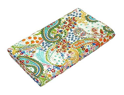 TI AMO Handmade Bedspread Kantha Quilt King Size Bohemian Bedspread Kantha Quilt Single (90 X 108 Inches (Queen Size), White)