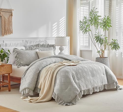 Save 50% on Flysheep Tufted Grids Ruffle Comforter Set King Size - Image 2