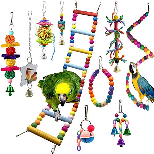 Bird Toys,10Pcs Pet Bird Parrot Bell Rattan Ball Cotton Rope Stair Hanging Cage