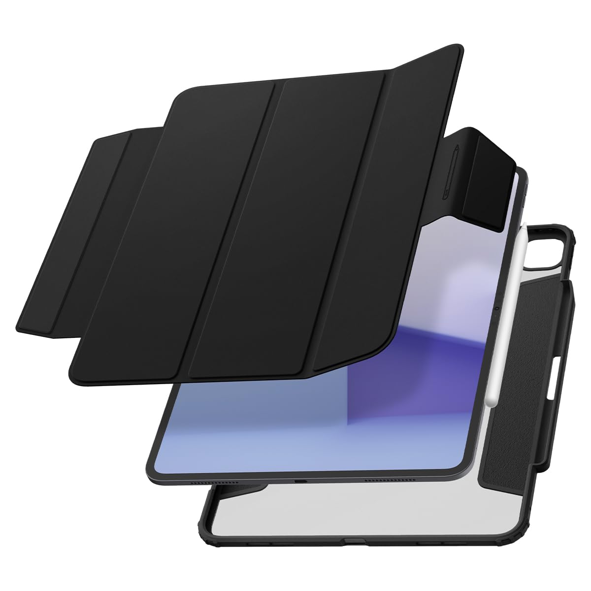 Spigen Funda AirSkin Pro Compatible con iPad Pro 13 Pulgadas M5 (2025) / M4 (2024) Funda con Cubierta Magnética Removible y Soporte para lápiz Apple - Negro