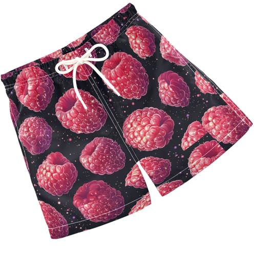 Pigsaly Boys Swim Trunks Sweet Red Raspberry Berry Fruit Boys Board Shorts Swimsuit Swimwear Summer Bathing Suit S