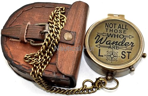 Brújula de latón con estuche de cuero y cadena miniatura 5