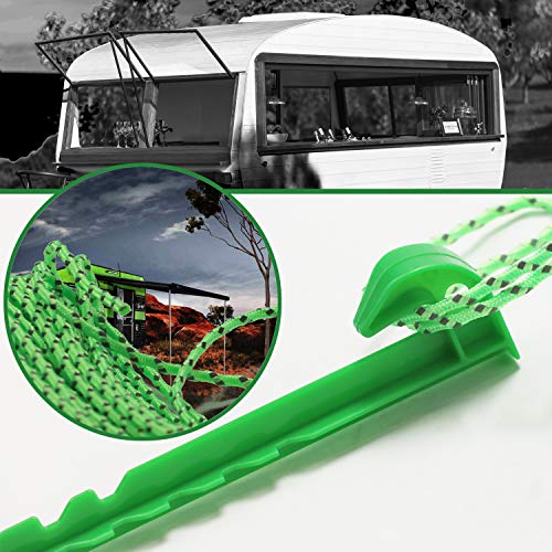 Wellmax 50 Feet 3Mm Reflective Nylon Cord With 4Pc 6 Inch Tent Stakes, Green Color For High Visibility #TOP2