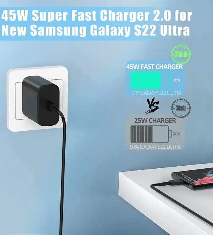 Image of Original 45W Super Fast Power Travel Adapter with Type C to C Cable Compatible with Samsung Galaxy S23 Ultra,S23 Plus,S23,S22 Ultra,S22 Plus,S22,S20FE,S21FE,A72,A52,A32,F23,F62,M51