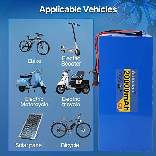 Image of 52V Ebike Battery 20Ah Electric Bike Battery with 2A Charger, T-Plug, XT60 Connector and BMS for 250-1000W Electric Bicycles Motor