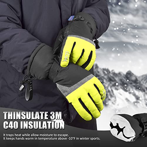 Mcti Ski Gloves,Winter Waterproof Snowboard Snow 3M Thinsulate Warm Touchscreen Cold Weather Women Gloves Wrist Leashes Yellow Medium #TOP2