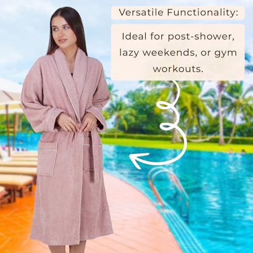 Image of Rangoli Sunshine 100% Cotton Bathrobes For Women, 500 GSM Free Size Bath Robe With Rope,Ultra-soft, Lightweight & Highly Absorbent Luxurious Bath Gown /Bath Robe