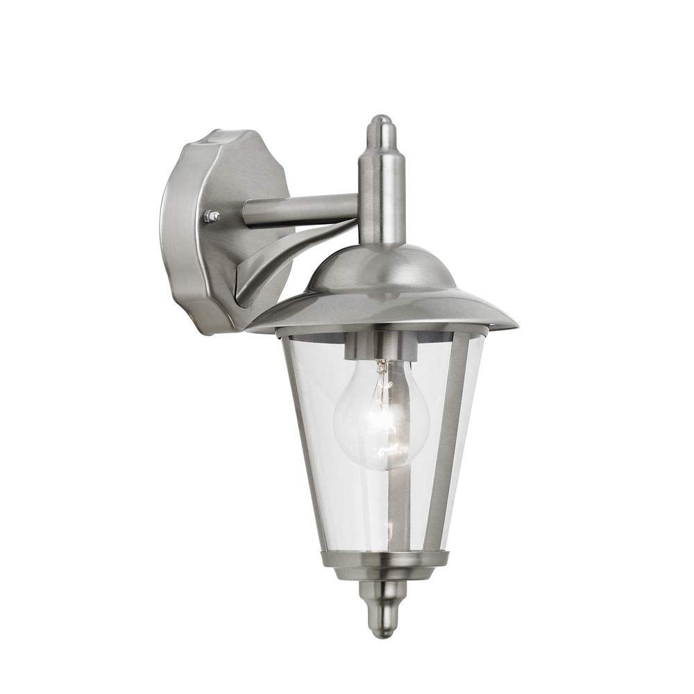 National Lighting Silver Harvie Traditional Polished Stainless Steel Finish Outdoor Garden Porch Weatherproof Wall Light Lantern Ip44 Rated