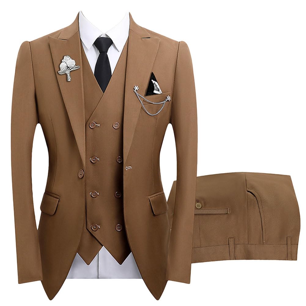 DAIHAN Abito da Uomo 3 Pezzi Completo Eleganti Completo Formale e Slim Fit Blazer Gilet Pantaloni per Matrimonio Cerimonia Lavoro Business Autunno Primavera