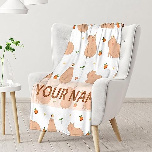 Personalized Blanket Gifts with Name - 60"x80" Cute Throw for Boys, Girls - White Soft Fuzzy Blankets for Bed, Couch & Living Room